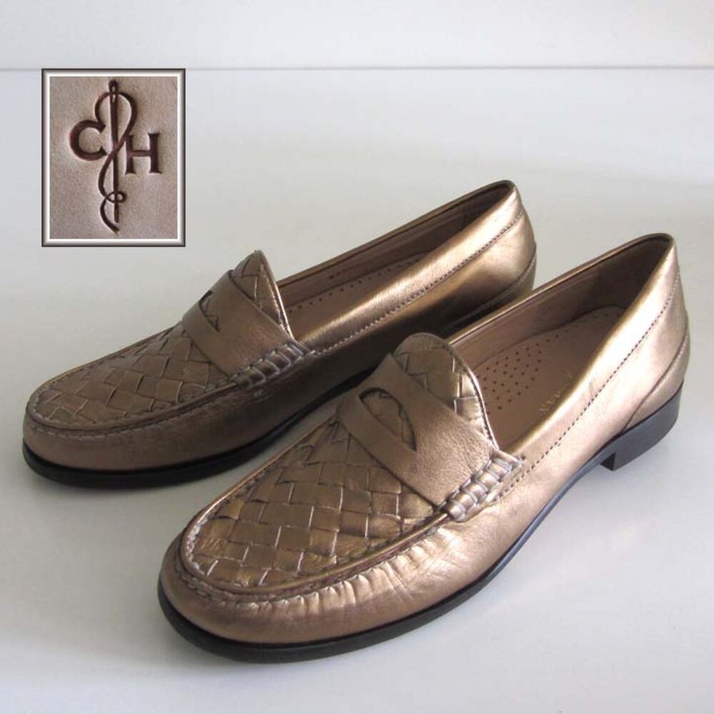 new COLE HAAN Laurel bronze/metallic woven penny loafers 6
